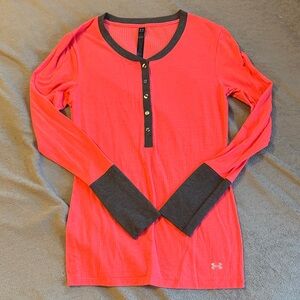 Under Armour Coral Long Sleeve Henley with Charcoal Accents
